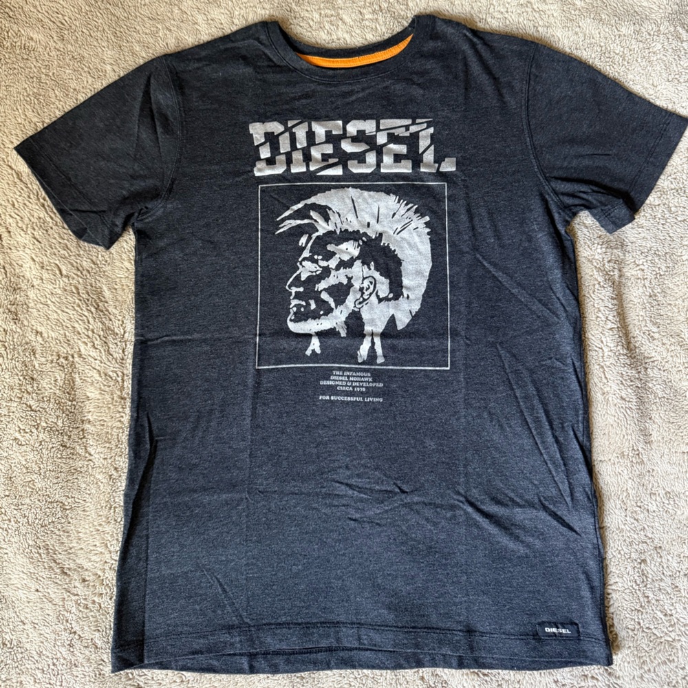 Diesel Men's Graphic Tee in Charcoal with White Print